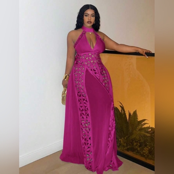 Elegant Purple Halter Maxi Dress - Picture 2 of 5